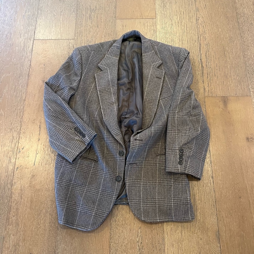Men's Gray Plaid Blazer - 100% wool